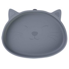mommy's table 幼兒用胖貓咪矽膠吸盤餐盤, 深灰色, 1個, 單品