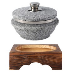 Momtool 木製底座石鍋拌飯用石鍋, 20cm, 1個, 混合顏色