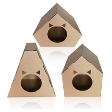 nature pet 紙製貓屋 躲貓貓屋 3件組, 基本款+四邊形款+五邊形款, 混合顏色, 1套