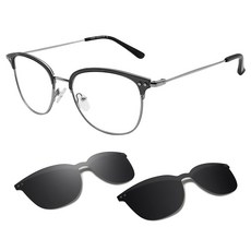 FANTON FANTON 偏光太陽眼鏡兩用眼鏡 KPCS53_C2, 半透明棕色 + 銀色(鏡框), 煙灰色, 煙灰鏡面(鏡片)