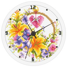 DCLARE 3D 鑽石畫 掛鐘製作 DIY 套組 23.5cm, 03 花籃, 1套