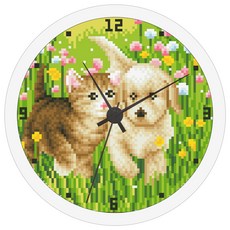 DCLARE 3D 鑽石畫 掛鐘製作 DIY 套組 23.5cm, 01 動物朋友, 1套