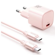 Mcdodo 麥多多 GaN PD3.0 PPS 超高速迷你充電器 33W + Type-C to Type-C 傳輸線組合, 粉紅色, 1套
