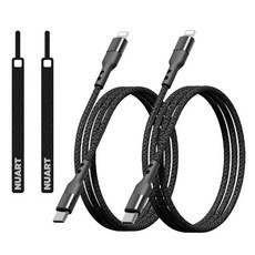 NUART Type-C轉Apple 8-pin 60W PD高速充電編織線, 2個, 黑色, 2m