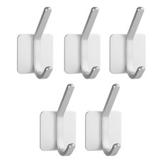 홈다움 무타공 내맘대로 욕실정리템 스테인리스 접착식 이중걸이후크, 5개, 실버