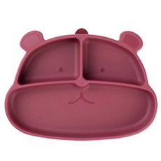 mommy's table 吃吧熊吸附食品級矽膠兒童餐盤, 1個, 勃艮第, 單品