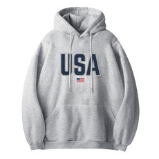 中性款USA文字印花連帽長袖T恤