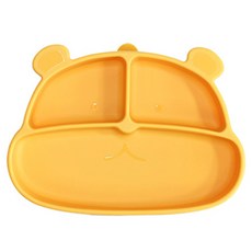 mommy's table 吃吃熊吸盤式食品級矽膠嬰幼兒餐盤, 1個, 帝王黃, 單品
