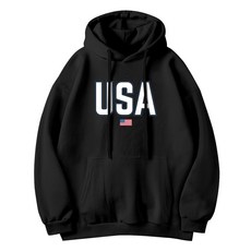 中性款USA文字印花連帽長袖T恤