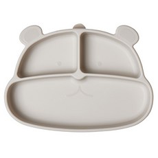 mommy's table 嬰幼兒用吃吃熊吸盤式食品級矽膠餐盤, 1個, 柔和米色, 單品