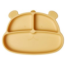 mommy's table 嬰幼兒用吃吃熊吸盤式食品級矽膠餐盤, 1個, 奶油黃, 單品