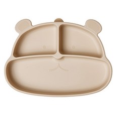 mommy's table 嬰幼兒用吃吃熊吸盤式食品級矽膠餐盤, 1個, 沙棕色, 單品