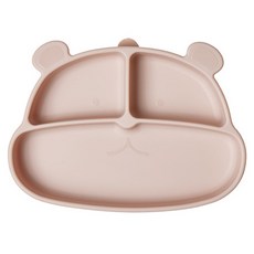 mommy's table 嬰幼兒用吃吃熊吸盤式食品級矽膠餐盤, 1個, 香檳粉, 單品