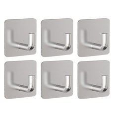 HOMEDAUM 免打孔隨心浴室收納 不鏽鋼黏貼式掛鉤, 6個, 銀色