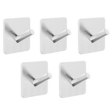 HOMEDAUM 免鑽孔隨心所欲浴室整理小物 不鏽鋼黏貼式斜角掛鉤, 銀色, 5個