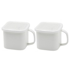 單耳方形附蓋琺瑯鍋 1.45L, 白色, 2個, 單品