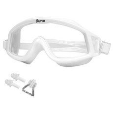 Elsso 耳塞分離式高級泳鏡 海邊游泳池泳鏡, 1套, 白色 + 隨機出貨