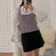 KnitNJean 女款羊羔毛方領針織Podium馬甲背心