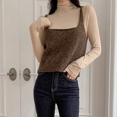 KnitNJean 女款羊羔毛方領針織Podium馬甲背心