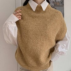 KnitNJean 女款寬鬆版羔羊毛高領針織背心 Mikiz背心