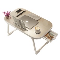 Chaeom抽屜型床邊折疊桌讀書架托盤, 木頭