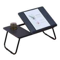 채옴 附杯架床上托盤 5段角度高度可調桌, 黑色木質