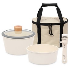 IH感應電磁爐適用可拆卸陶瓷塗層露營鍋具組, 1個, 象牙白