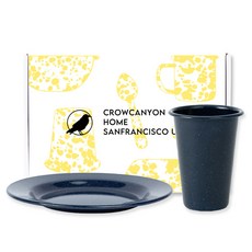 CROW CANYON 保溫杯 K93+平盤 K99組 2入, 不倒翁+平板, 1組, 海軍藍斑點