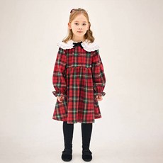 JELISPOON 女童款荷葉邊領蜜桃絨格紋連身裙