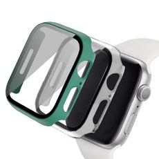 루아르모 애플워치 액정보호 강화유리 풀커버 케이스 2p, 그린, 투명