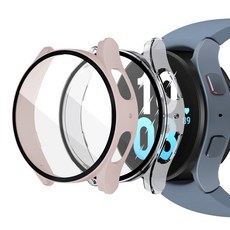 Luarmo Galaxy Watch 螢幕保護鋼化玻璃全覆蓋保護殼 2入, 淺粉色, 透明