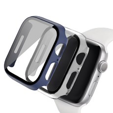 루아르모 애플워치 액정보호 강화유리 풀커버 케이스 2p, 네이비, 투명
