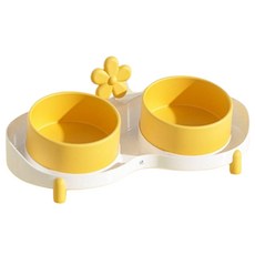 DING DONG PET 寵物經典15度陶瓷雙格碗, 1個, 黃色