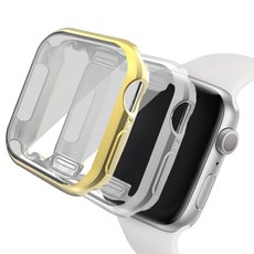 루아르모 애플워치 TPU 액정보호 풀커버 케이스 2p, 골드, 투명