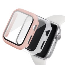 Luarmo Apple Watch 螢幕保護鋼化玻璃全覆蓋保護殼 2入, 淺粉色, 透明