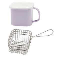 方形搪瓷琺瑯杯 紫色 1.45L+油炸網, 1組, 罐(寬14.5cm x 高14.5cm)、煎網(寬10.3cm x 高10.3cm)
