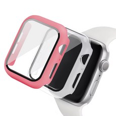 루아르모 애플워치 액정보호 강화유리 풀커버 케이스 2p, 로즈레드, 투명