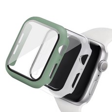 루아르모 애플워치 액정보호 강화유리 풀커버 케이스 2p, 카키, 투명