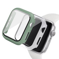 루아르모 애플워치 액정보호 강화유리 풀커버 케이스 2p, 카키, 투명
