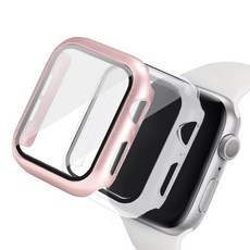 루아르모 애플워치 액정보호 강화유리 풀커버 케이스 2p, 브라이트로즈핑크, 투명