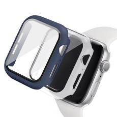 루아르모 애플워치 액정보호 강화유리 풀커버 케이스 2p, 미드나잇블루, 투명