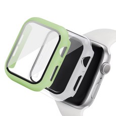 루아르모 애플워치 액정보호 강화유리 풀커버 케이스 2p, 민트그린, 투명