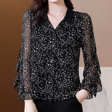 ATTERLIC 女款開領圖案裝飾荷葉邊袖襯衫 03283