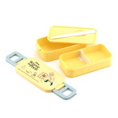 Skater Moomin印花便攜式便當盒 600ml+筷子組 YZW3AG, 1組, 小熊維尼檸檬黃款