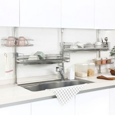 I NEX 韓國製Kitchenic立柱式伸縮餐具瀝水架 600 68*26*42~78cm, 2層, 銀色