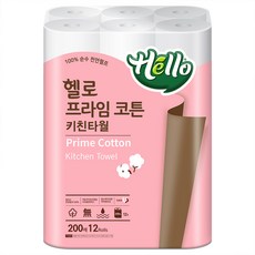Hello Tissue 純棉廚房紙巾 200抽, 220mm, 200張, 12捲