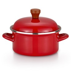 LiViNG ART 電磁爐適用琺瑯雙耳鍋+鍋蓋組, 直徑20*深度9.5cm, 1組, 紅色