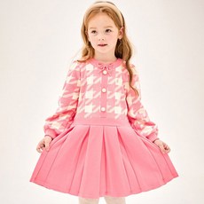 JELISPOON 女童學院風格紋水貂拉絨連身裙