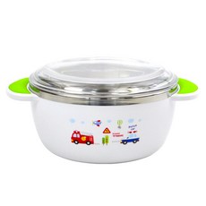 kitchen U 噗噗車防滑不鏽鋼附蓋碗, 白色, 1個