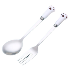 발바닥 모양 롱 수저 포크 세트 화이트, 1세트, 화이트 포크 + 스푼